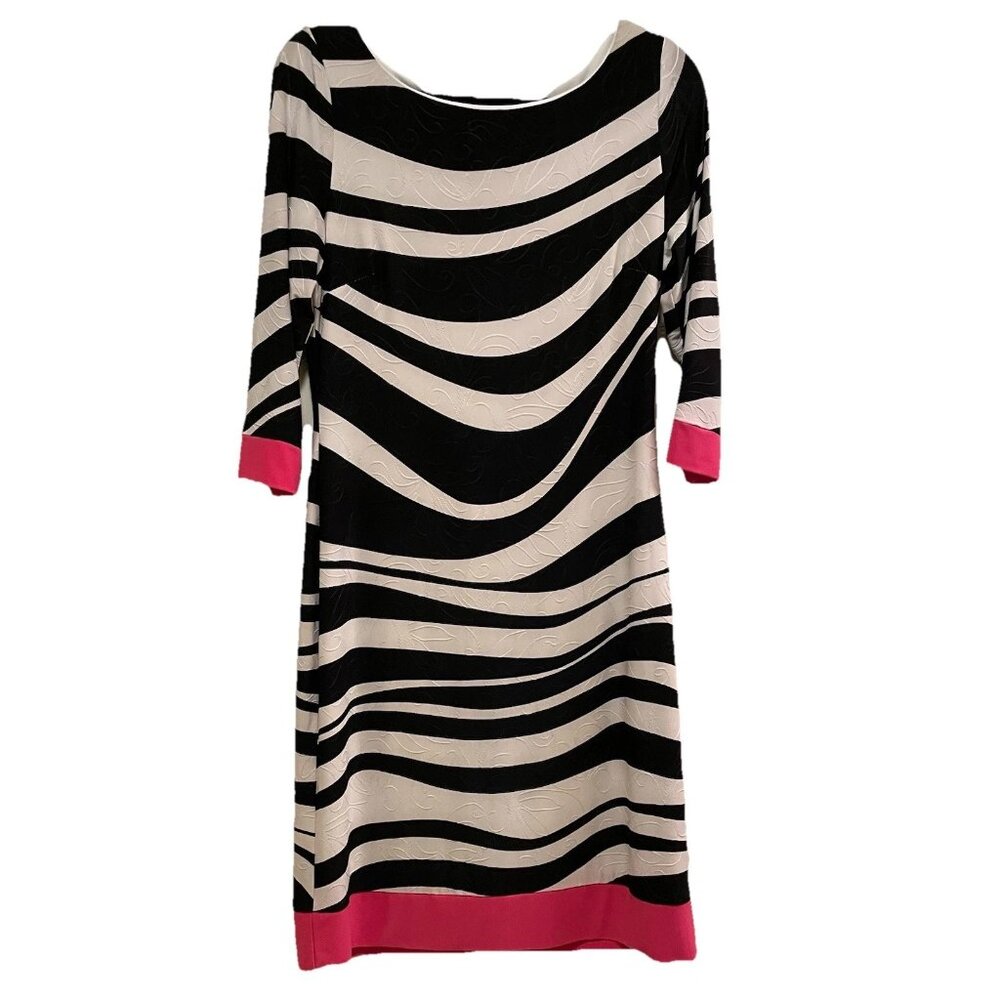 FRANK LYMAN Black/White Zebra Print 3/4 Length Sleeve Sheath Dress Sz 8
